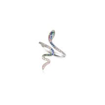 Serpentine Elegance: 925 Sterling Silver Snake Adjustable Ring with Gold... - £22.75 GBP