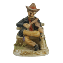 Vintage Hi Mark Figurine Man sitting on a Bench playing fiddle with dog  SAGK0 - £7.97 GBP