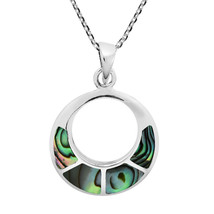 Classy Open Circle Abalone Shell Inlaid Sterling Silver Necklace - £14.99 GBP