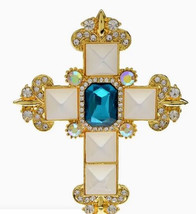 Cross blue white crystal pin brooch - €11,17 EUR