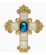Cross blue white crystal pin brooch - €10,99 EUR