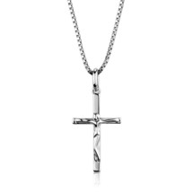 Vintage Christian Jesus Religious Cross Pendant Necklace Rhodium Plated Jewelry - £44.01 GBP