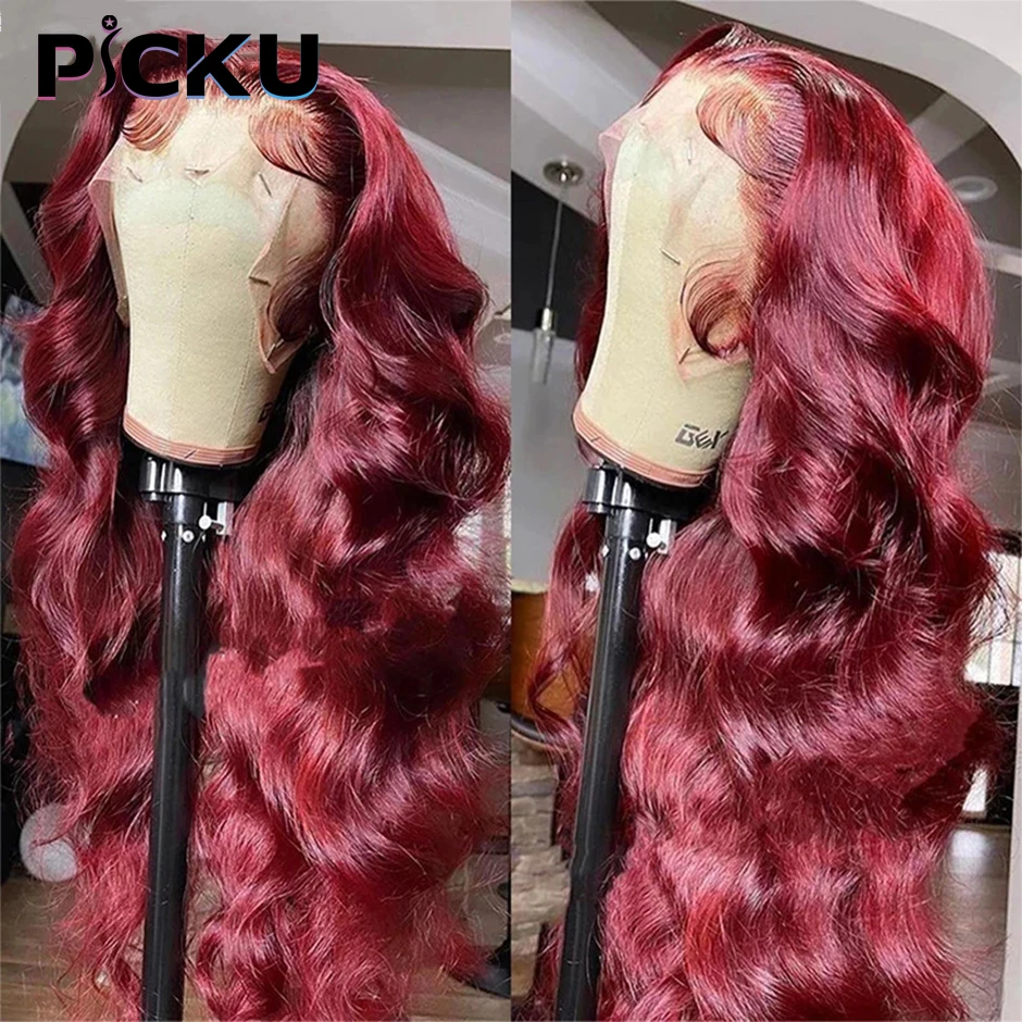 99J Red Lace Front Human Hair Wigs Burgundy Colored Loose Body Wave Wig Gluele - £73.16 GBP+