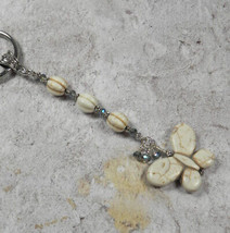 Howlite Butterfly Crystal Beaded Handmade Keychain Split Key Ring White - £13.19 GBP