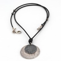 Retired Silpada Reticulated Sterling Silver Layered Disc Leather Necklace N1710 - £15.72 GBP