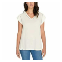 Buffalo women Slit At Side Straight Hem V-Neck Cap Sleeves Tops Large/White - £14.20 GBP