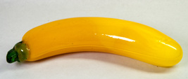 Hand Blown Art Glass Banana w Green Stem Fruit Paperweight 7.75&quot; Long - £5.99 GBP