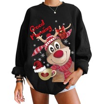 Korean Fashion Women Christmas Sweatshirts Female Elk Print Sweatshirt s Long Sl - £77.69 GBP