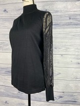 Carmen Marc Valvo Mock Neck Top Women Size S Black Long Lace Sheer Sleeves - £14.09 GBP