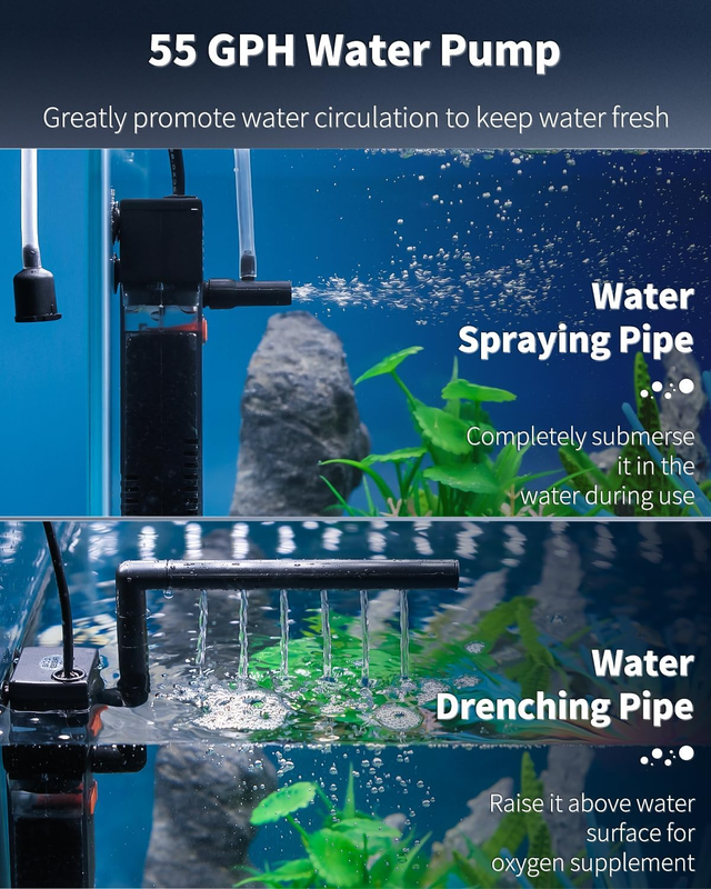 Pawfly Internal Aquarium Filter, Submersible Power Filter with 55 GPH Water Pump Item image 3