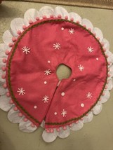 18” Inch Christmas Tree Skirt Pink Pom Poms Girls Room Holiday Decoration - £11.13 GBP