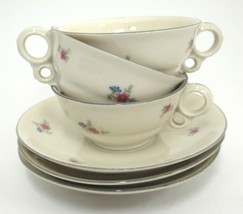 EPIAG Lot of 3 Demitasse Cups &amp; Saucers Cream w Mini Pink and Blue Flowers Vtg - £11.04 GBP