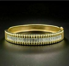 14K Yellow Gold Over 4.25 Ct Baguette Cut Diamond Bangle in Trending Bracelet - £128.11 GBP