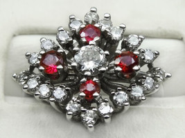 Vintage 1ctw Natural Ruby &amp; Diamond Starburst Cluster Ring 14k Gold Size 5.5 - £597.11 GBP