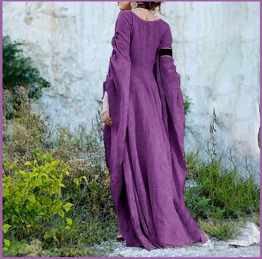 Primary image for Medieval Wide Long Sleeved Floor Length Purple Linen Gothic Chemise Undergarment
