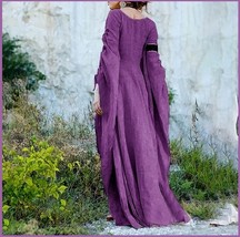 Medieval Wide Long Sleeved Floor Length Purple Linen Gothic Chemise Unde... - $78.95