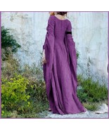 Medieval Wide Long Sleeved Floor Length Purple Linen Gothic Chemise Unde... - $78.95