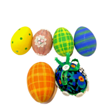 Vintage Handmade Hand Painted Paper Mache Easter Egg Decorations Lot of 6 - $15.06