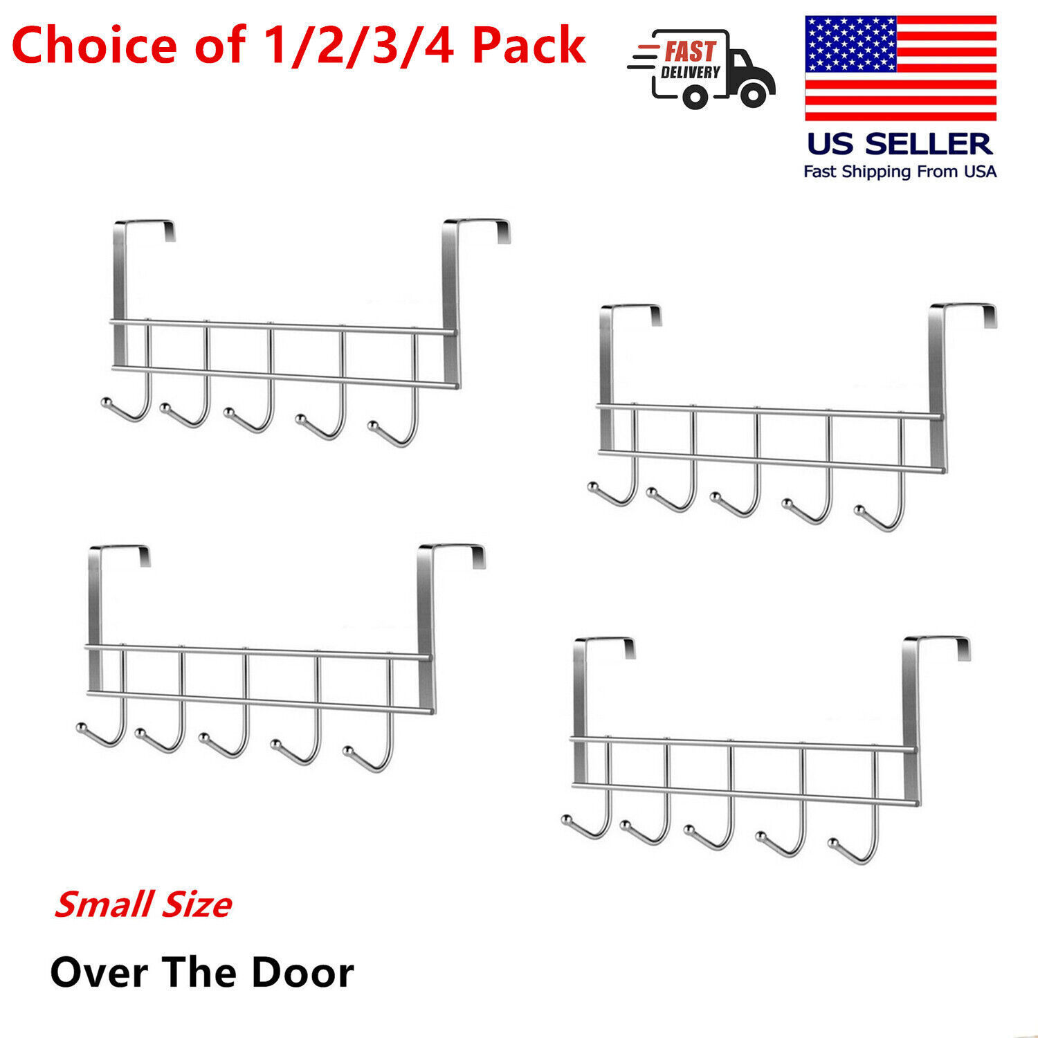1-4 Small Over Door Coat Hook Hanger Rack Chrome For Bedroom,Hat,Clothes... - $6.92+