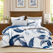 Wrensonge Queen Comforter Set, 7 Pieces Blue Floral Comforter Set With Sheets - £57.87 GBP