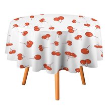 Mondxflaur Red Cherry Tablecloth Round Kitchen Dining for Table Cover Decor - £12.75 GBP+
