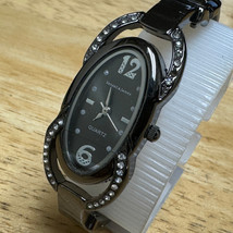 Kendall &amp; James Quartz Watch Women Black Oval Rhinestone Cuff Bangle New... - $14.24