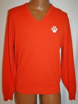 Vintage 70s Clemson University Tigers V Neck Orange Acrylic Sweater L Football - £31.53 GBP