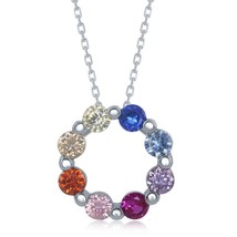 Sterling Silver Rainbow CZ Circle Pendant - £19.07 GBP