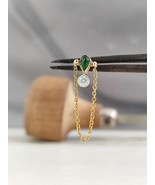 Gold earrings. Emerald and Moissanite earrings. 14K solid Yellow gold ea... - $652.08 CAD