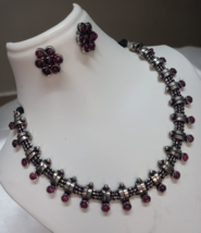 Indian Bollywood Style Silver Plated Choker Necklace Ruby Delicate Jewelry Set - £30.46 GBP