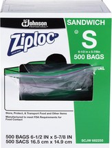 Ziploc 682255 Resealable Sandwich Bags- 1.2mil- 6 1/2 x 6- Clear- 500/Box - £32.76 GBP