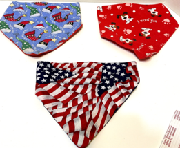 Vintage Handmade Lot 3 Small Dog Holiday Bandanas Flag Christmas Valenti... - £9.13 GBP