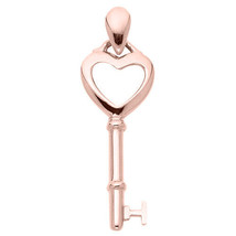 14K Rose Gold Plated Sterling Silver Promise Lovely Heart Key Ladies Pendant - £64.84 GBP