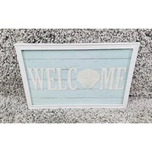 Beach Door Hanging Wooden Frame Welcome With Sea Shell Signs 12 In X 8 In - £13.90 GBP