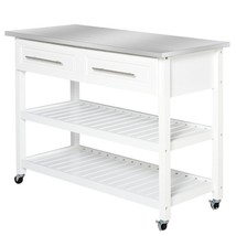 White Rolling Kitchen Island 2 Drawers Storage with Stainless Steel Top - $454.99