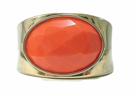 Estate Find Wide Gold Tone Hinged Cuff Bracelet with Faux Orange Faceted... - £10.22 GBP