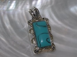 Estate Large Turquoise with Black Swirls Glass Rectangle in Ornate Chunk... - $9.49