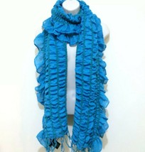 Layers By Lizden ~ Smocked Wrap With Ruffled Edge ~ Blue ~ Scarf ~ QVC - £11.92 GBP