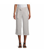Liz Claiborne Belted Cropped Pants Size LARGE Beige Flax Stripe New - €25,92 EUR