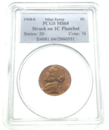 1968-S 5C Jefferson Níquel Pulsado En 1C Planchet Mint Error Moneda MS64 - $11,736.17 MXN