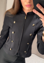 Zara Black Cotton Blend Fitted Napoleonic Blazer Women Jacket BNWT 2010/876 - $107.98