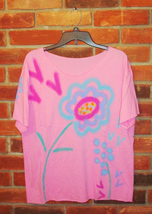 Hand Painted Abstract Art Floral Raw Edge Women&#39;s T-shirt Unisex Size L - $25.50