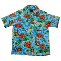 Vtg 70s VanCort 100% Polyester Hawaiian shirt Sz M 15-15.5 Turquoise Red - $43.56