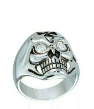 2.00 Ct Simulated Diamond 14k White Gold Plated Men&#39;s Eye Skull Ring - £118.99 GBP