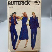Vintage Sewing PATTERN Butterick 3136, Misses 1980s Jacket Vest Skirt an... - $14.52