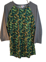 LuLaRoe Women&#39;s XL Shirt Gray w/ Green Yellow Palm Print Pullover Top 3/... - $7.92