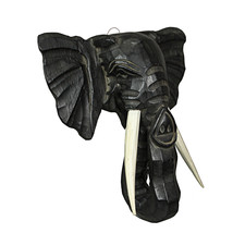 Scratch &amp; Dent Hand Carved 12 Inch Black Elephant Head Wooden Wall Hanging Décor - £26.78 GBP