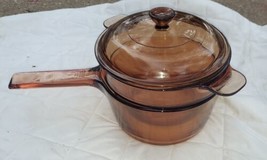 3 Piece Corning Vision Ware Amber Glass 1.5 Quart France Double Boiler C... - $79.46