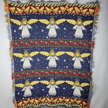 Vintage Crown Crafts Christmas Angel Woven Throw 62 x 50 Fringe Afghan Cotton - $27.70