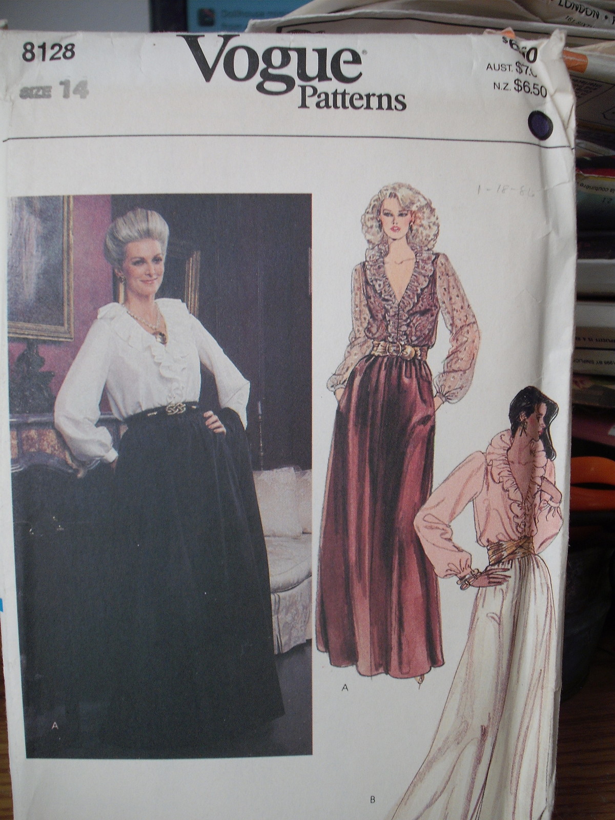 Vintage Vogue Pattern 36" Bust, Blouse, Skirt, Pants-skirt 8128 UNCUT1986 - $10.50